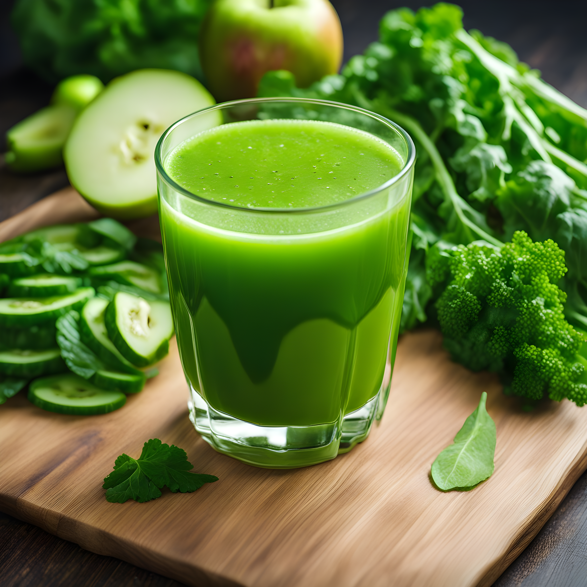 Freshly prepared green juice in a glass